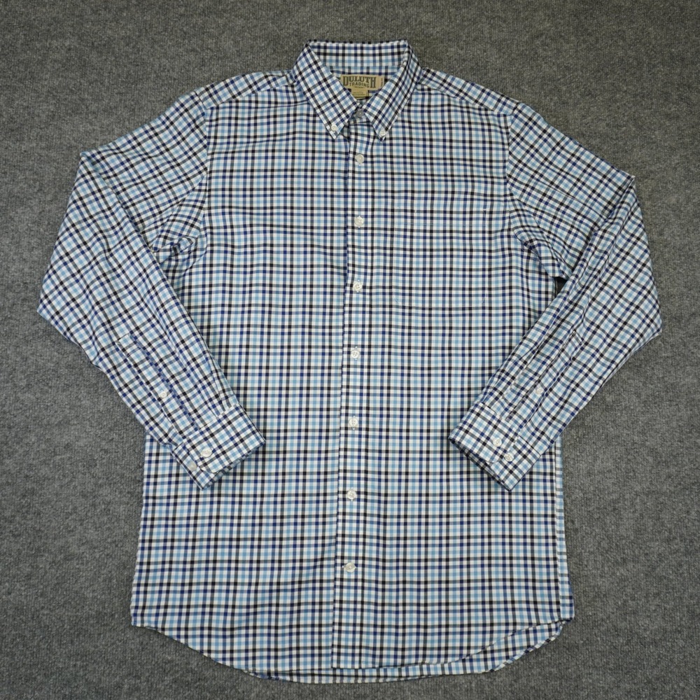 Duluth Trading Trim Fit Men's Large Tall Plaid Long Sleeve Button Shirt Blue LT - Picture 2 of 10